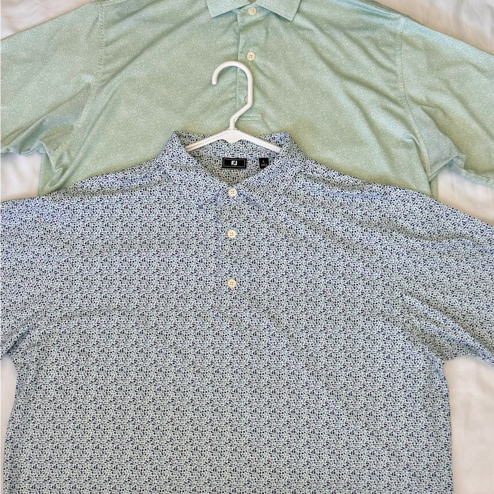 FootJoy Men's Casual Button Down Shirts - Light Blue and Mint